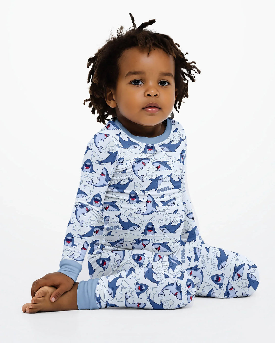 Big Sharks Attack Bamboo Two Piece Long Sleeve Pajama Set