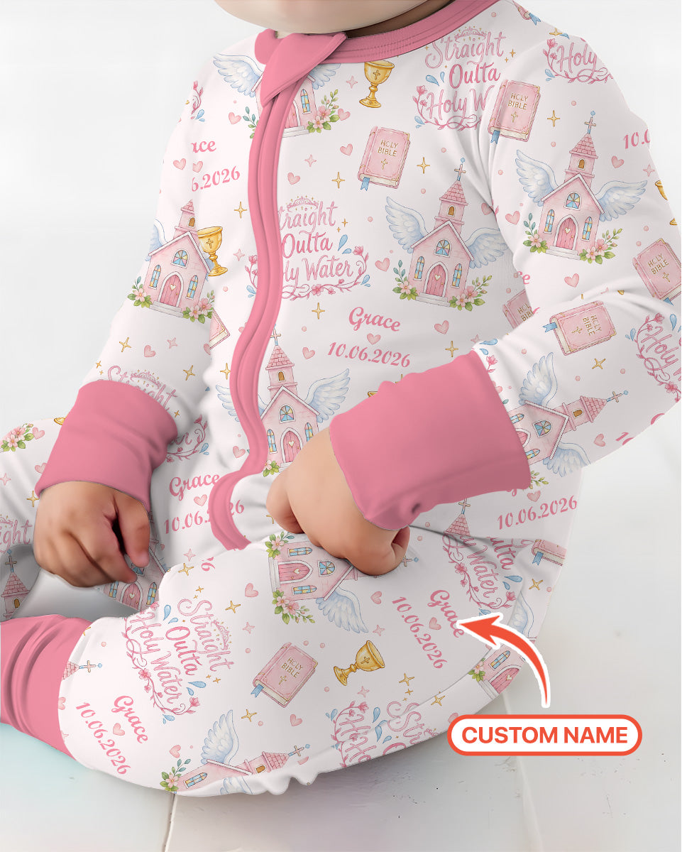 Custom Name Baptism Christening Straight Outta Holy Water Bamboo Convertible Zippy