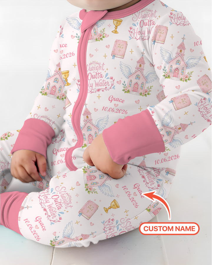 Custom Name Baptism Christening Straight Outta Holy Water Bamboo Convertible Zippy