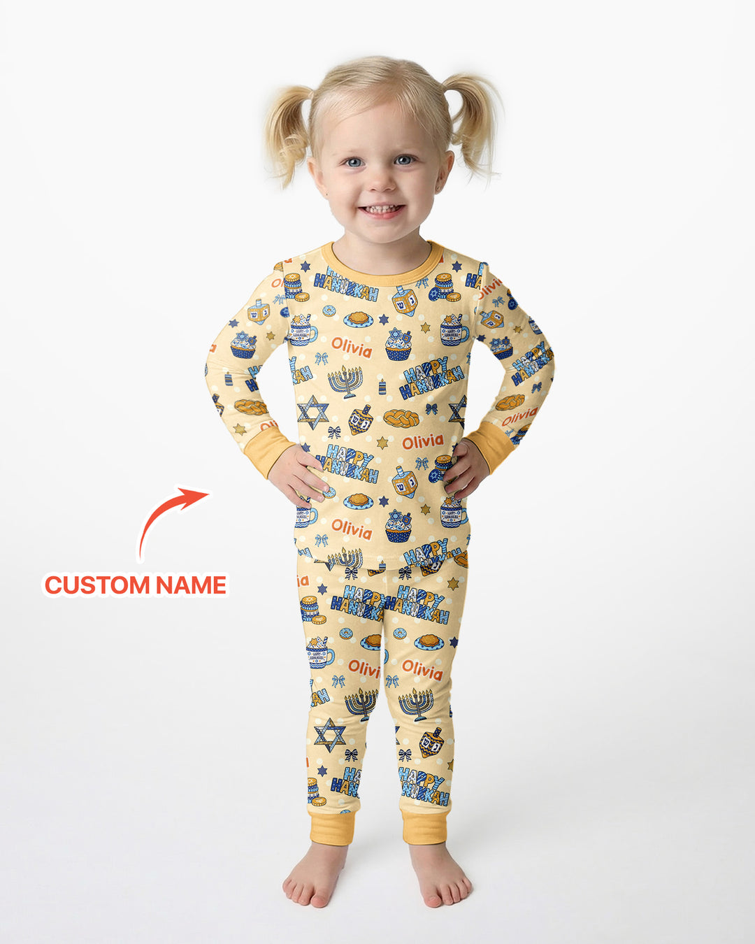 Custom Name Jewish Holiday Bamboo Two Piece Long Sleeve Pajama Set