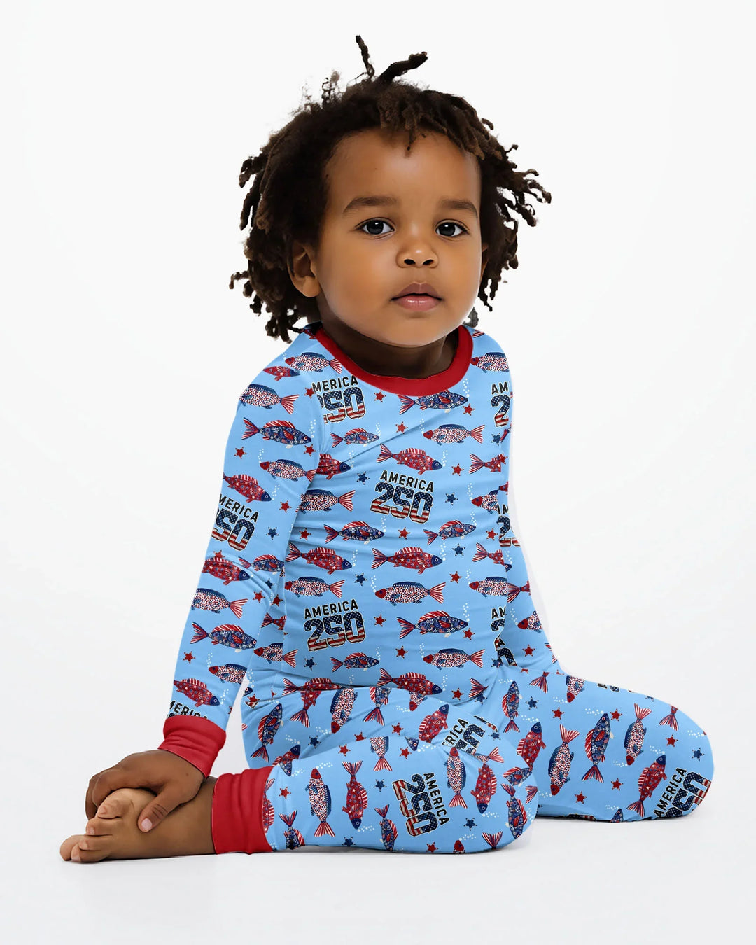 Stars and Stripes Fish Bamboo Two Piece Long Sleeve Pajama Set