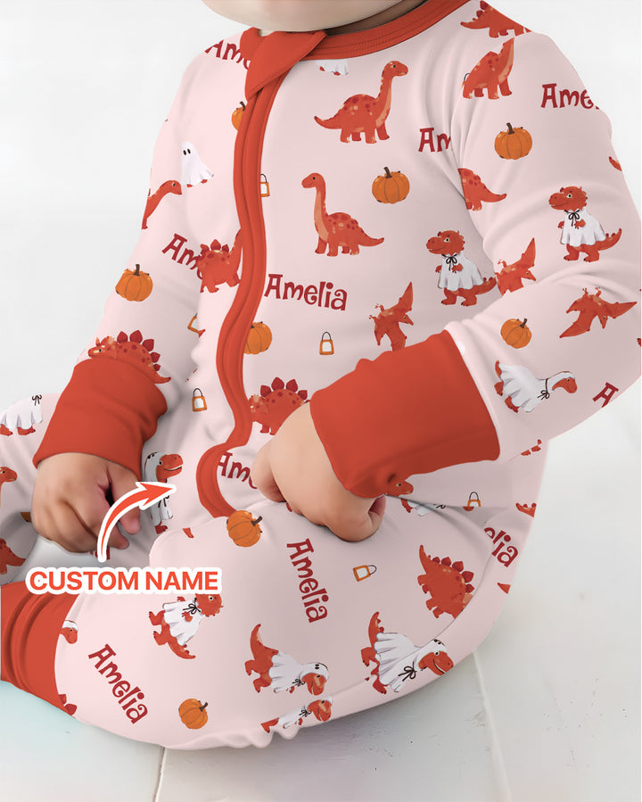 Custom Name Spooky Dinosaur Halloween - Personalized Bamboo Convertible Zippy