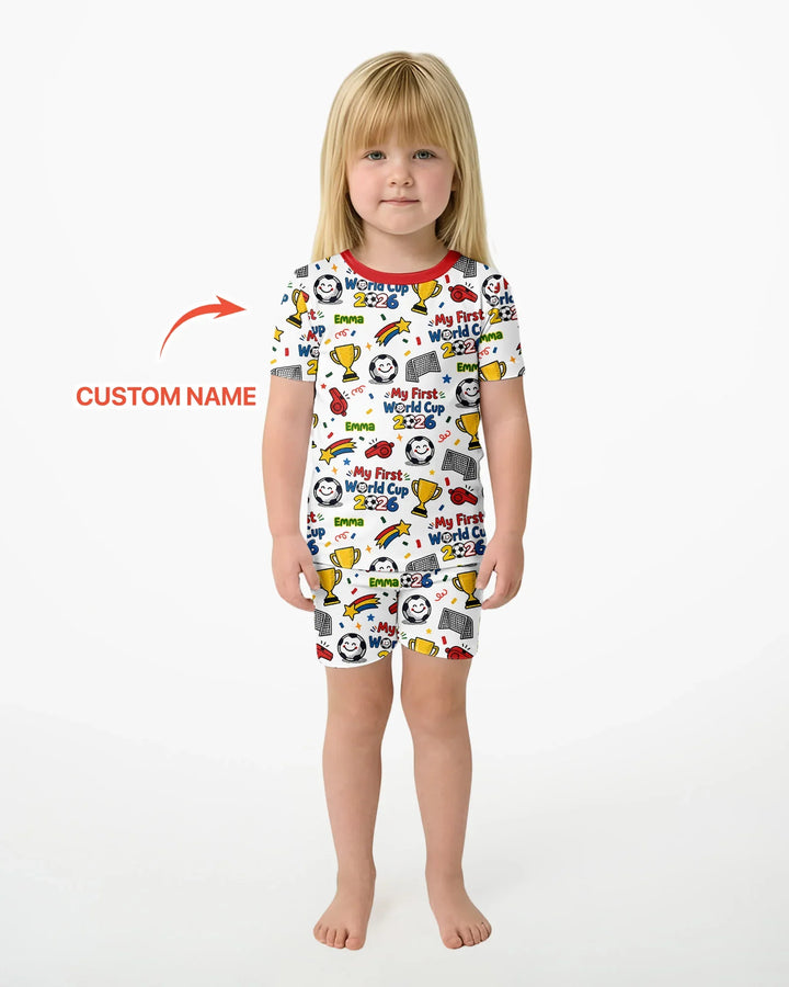 Custom Name My First Soccer Cup Bamboo Two Piece Short Sleeve Shorts Pajama Set
