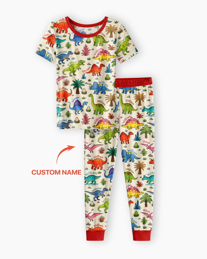 Dino Field Guide Custom Name Bamboo Two Piece Short Sleeve Pajama Set