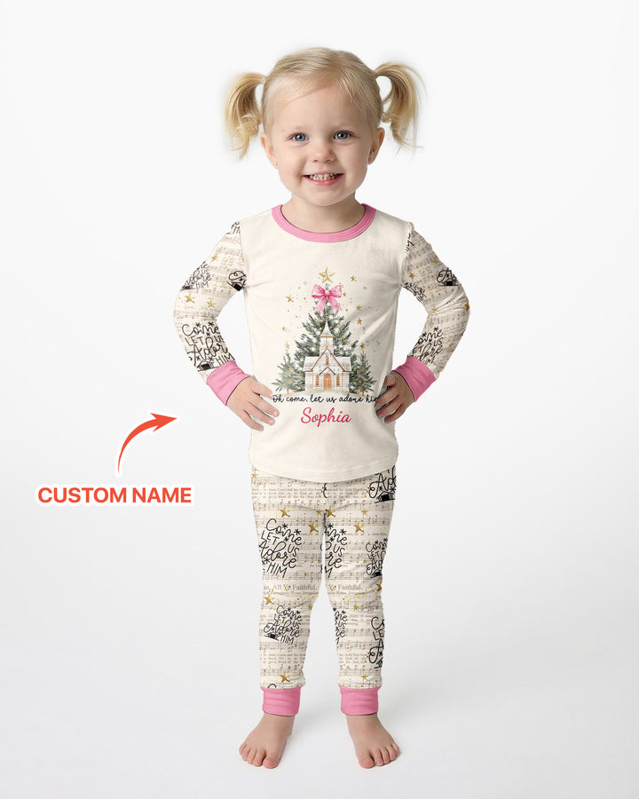 Oh Come Let Us Adore Him Custom Name Mommy And Me Matching Bamboo Two Piece Long Sleeve Pajama Set