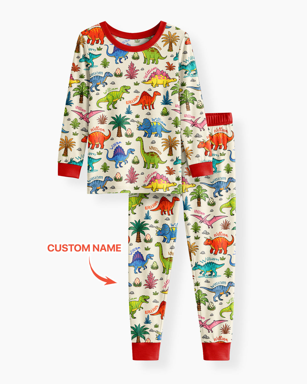 Dino Field Guide Custom Name Bamboo Two Piece Long Sleeve Pajama Set