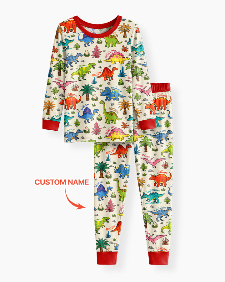Dino Field Guide Custom Name Bamboo Two Piece Long Sleeve Pajama Set