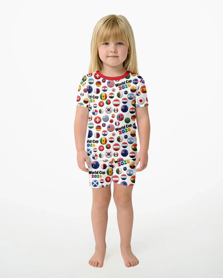 Soccer Cup All Country Balls Bamboo Two Piece Short Sleeve Shorts Pajama Set