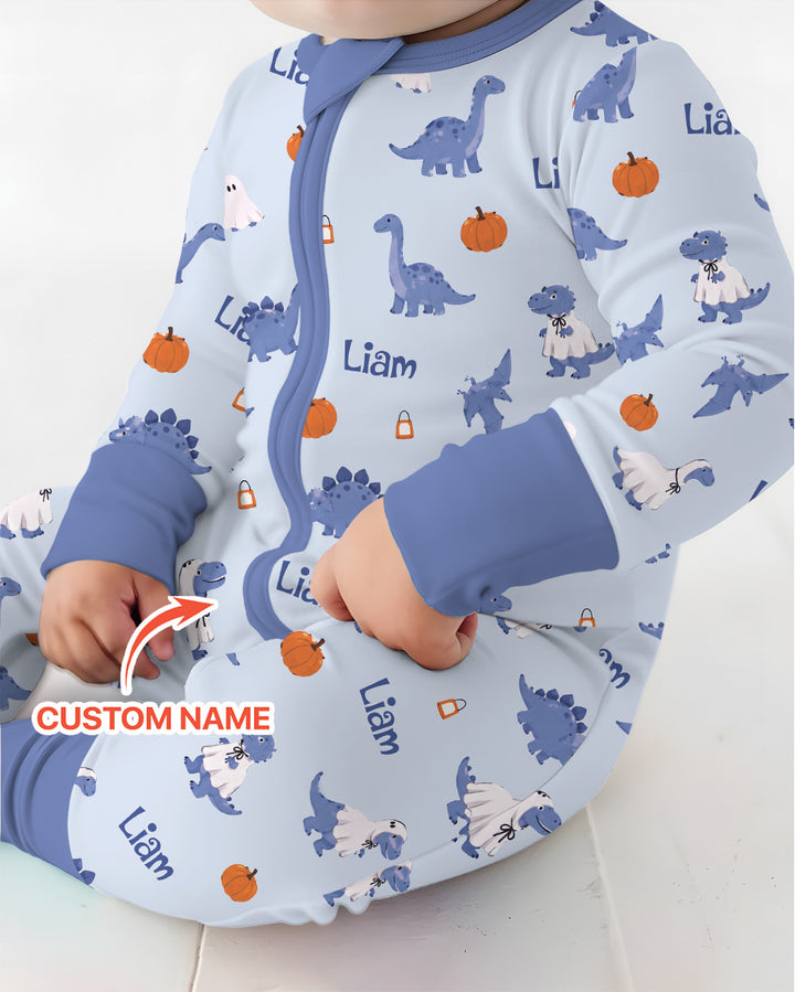 Custom Name Spooky Dinosaur Halloween - Personalized Bamboo Convertible Zippy
