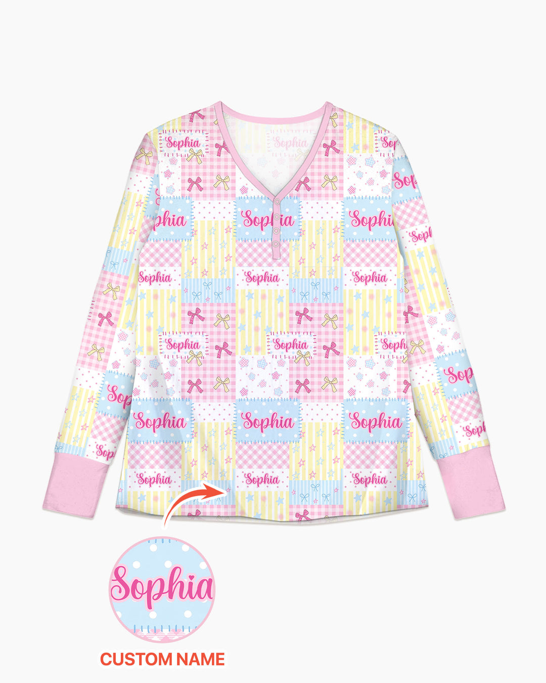 Custom Name Sweet Patchwork Bamboo Women Pajama Set