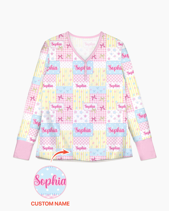 Custom Name Sweet Patchwork Bamboo Women Pajama Set