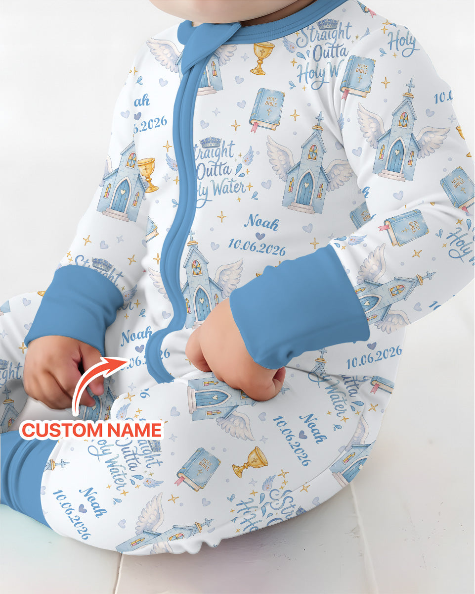 Custom Name Baptism Christening Straight Outta Holy Water Bamboo Convertible Zippy