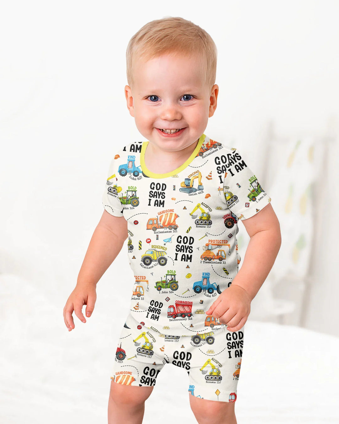 God Says I Am Boy Bamboo Two Piece Short Sleeve Shorts Pajama Set