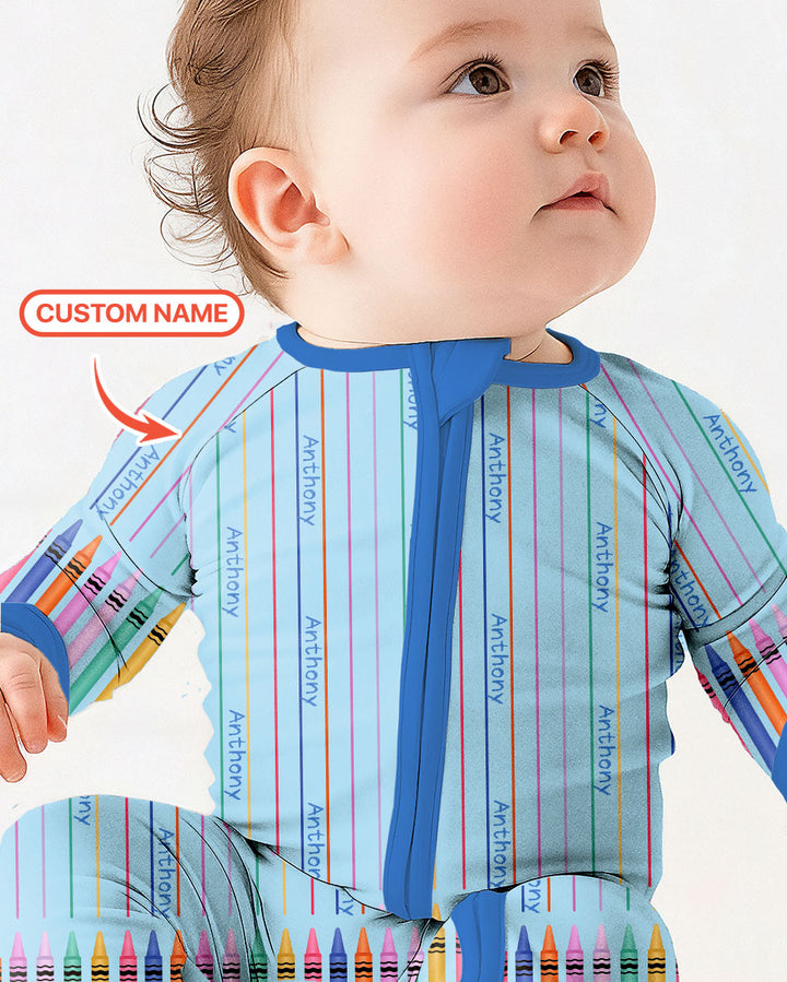 Custom Name Crayon Lines Bamboo Convertible Zippy