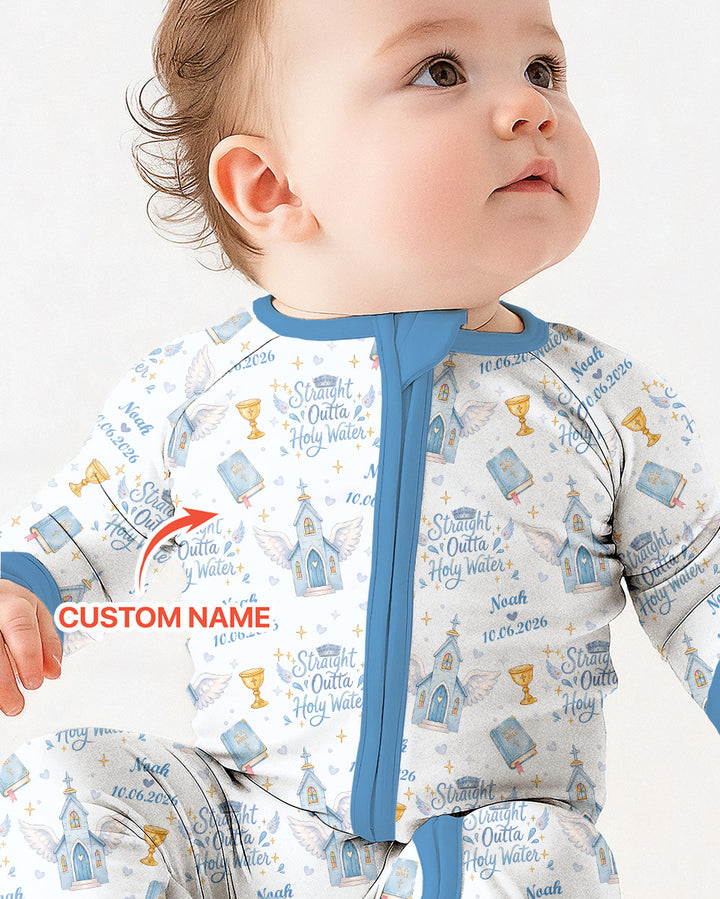 Custom Name Baptism Christening Straight Outta Holy Water Bamboo Convertible Zippy