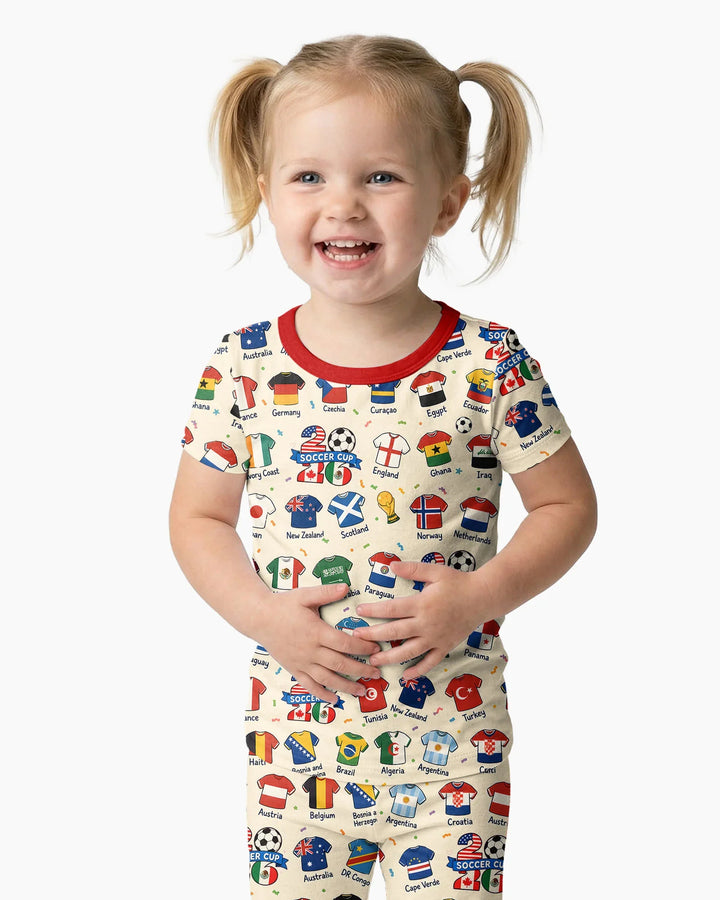 2026 Soccer World Jersey Flag Bamboo Two Piece Short Sleeve Pajama Set
