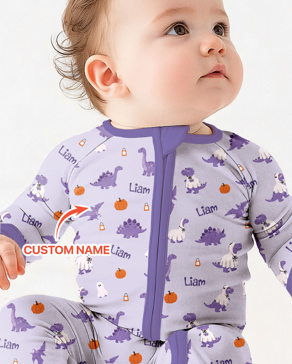 Custom Name Spooky Dinosaur Halloween - Personalized Bamboo Convertible Zippy