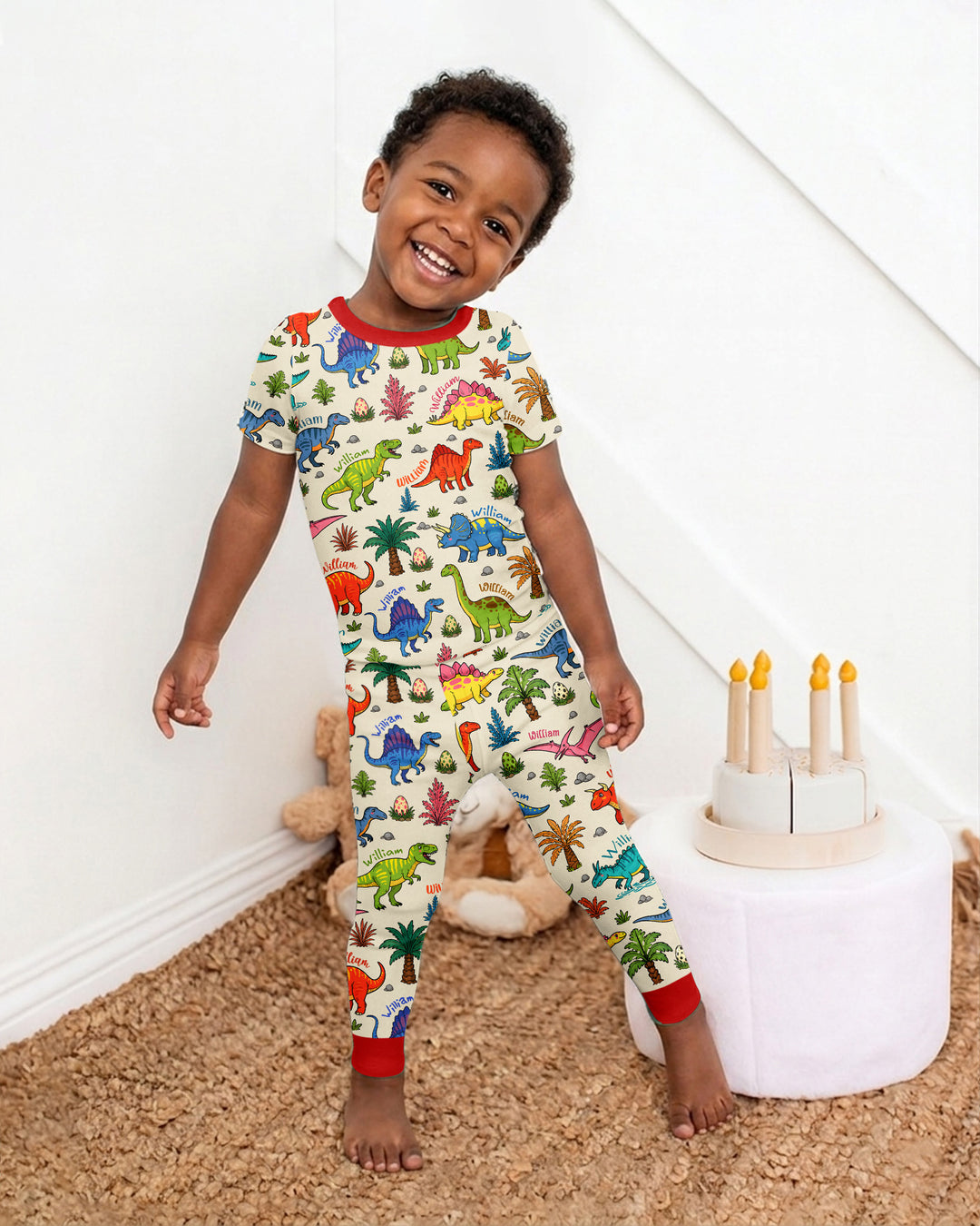 Dino Field Guide Custom Name Bamboo Two Piece Short Sleeve Pajama Set