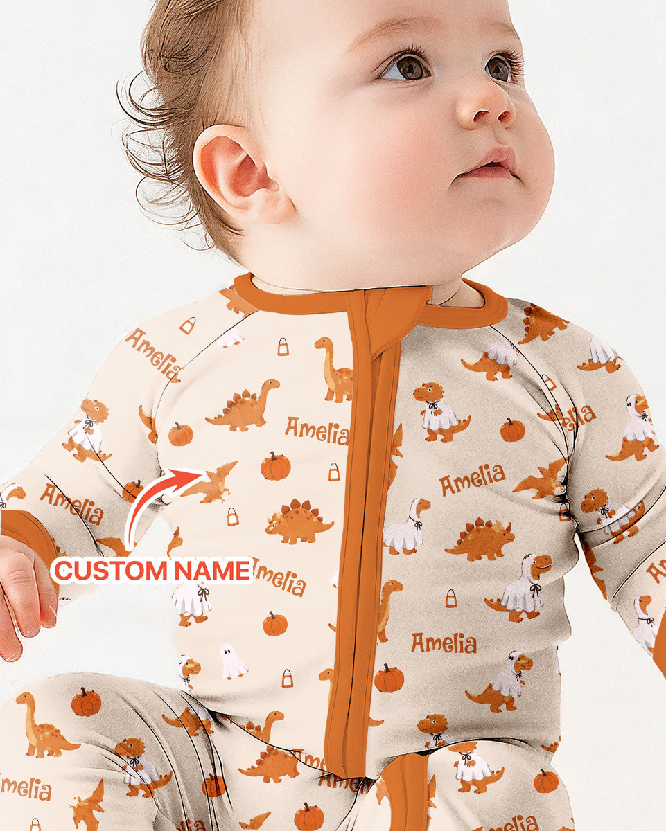 Custom Name Spooky Dinosaur Halloween - Personalized Bamboo Convertible Zippy
