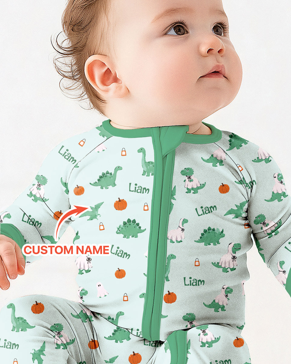 Custom Name Spooky Dinosaur Halloween - Personalized Bamboo Convertible Zippy