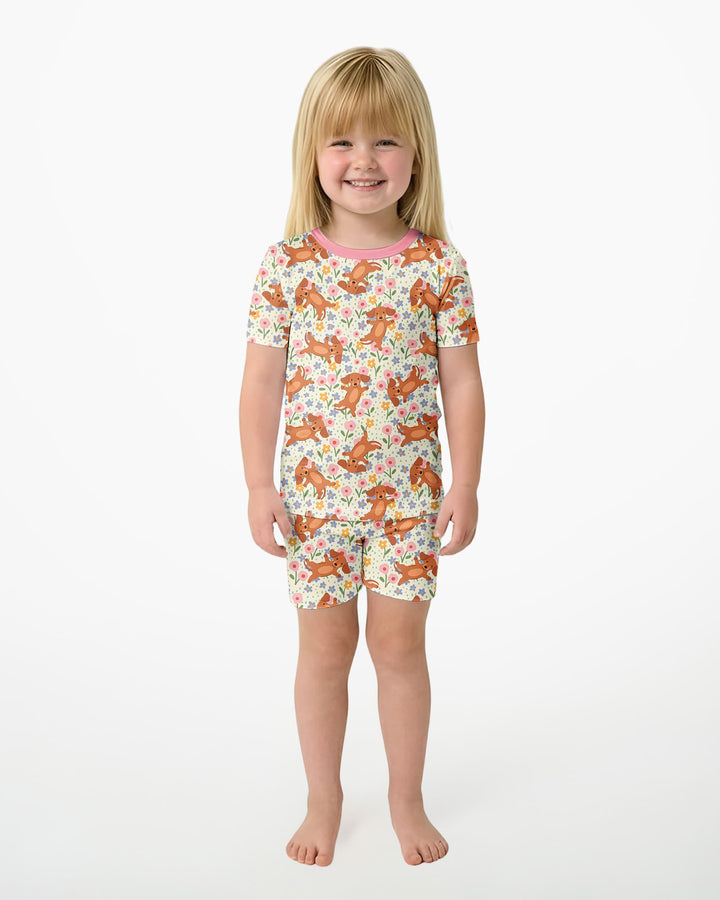 Dachshund Blooms Family Matching Bamboo Two Piece Short Sleeve Shorts Pajama Set