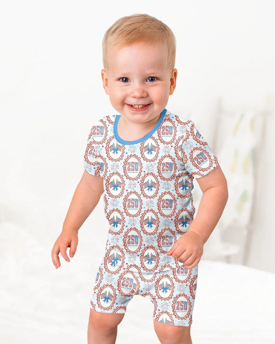 Patriotic Coquette Bamboo Two Piece Short Sleeve Shorts Pajama Set