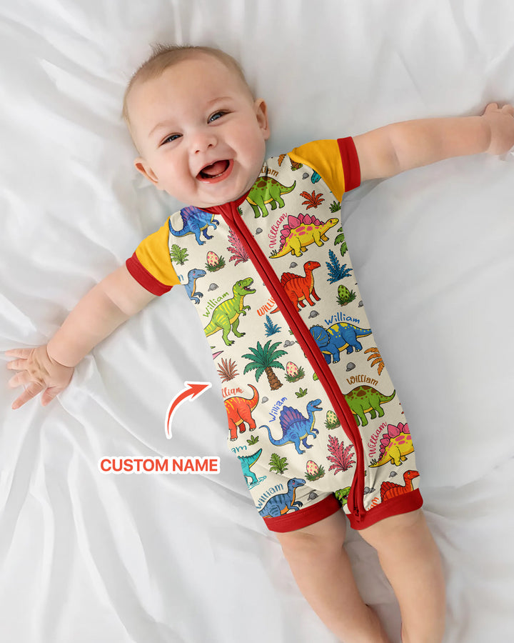 Dino Field Guide Custom Name Bamboo Shorty Zippy