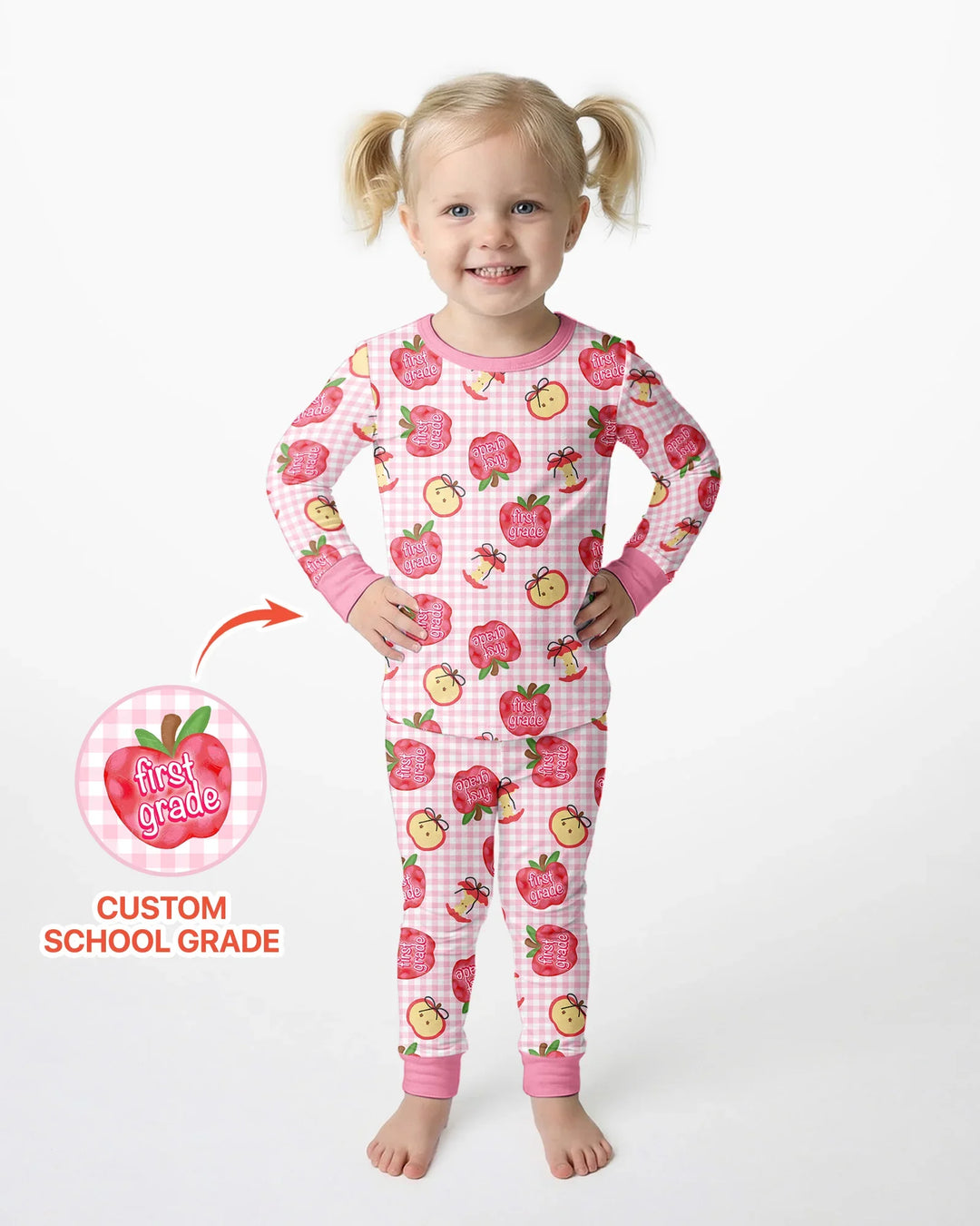 Custom School Grade Apple Days Bamboo Two Piece Long Sleeve Pajama Set