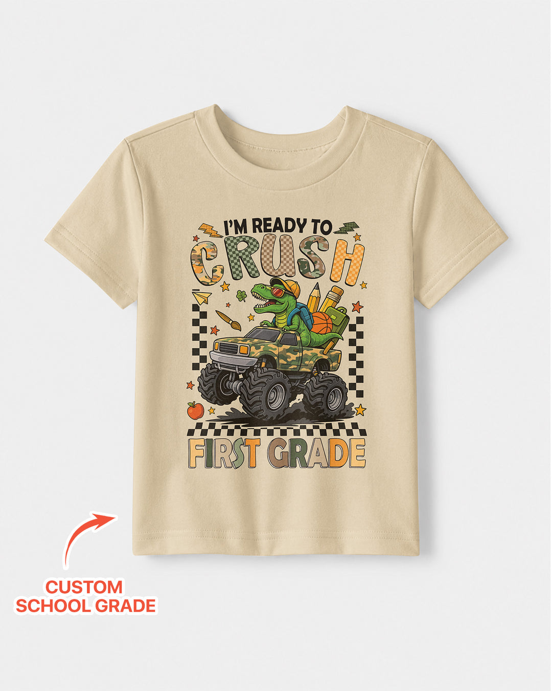 Back To School Monster Truck Dino Crewneck T-Shirt