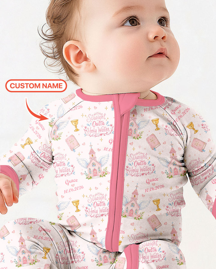 Custom Name Baptism Christening Straight Outta Holy Water Bamboo Convertible Zippy