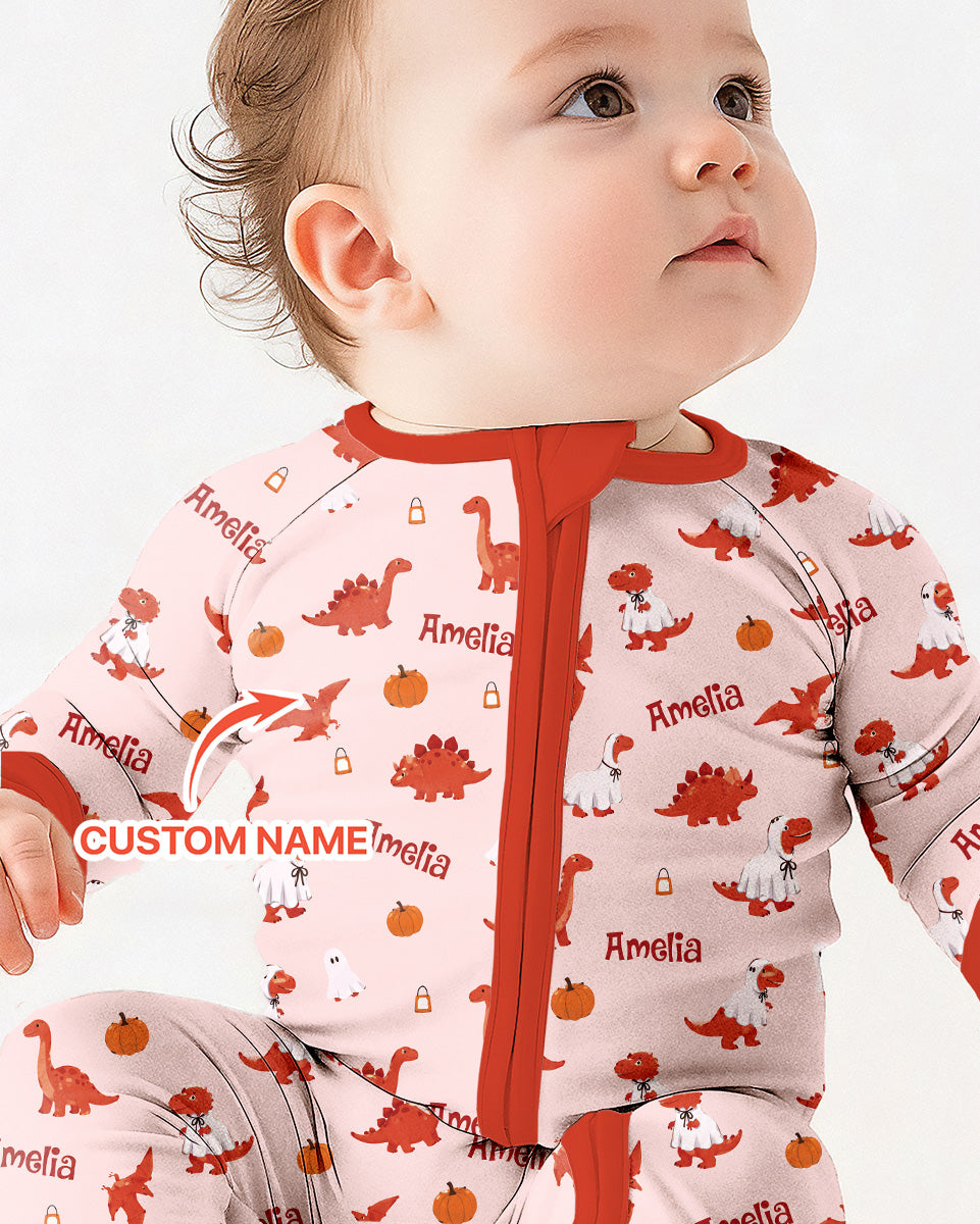 Custom Name Spooky Dinosaur Halloween - Personalized Bamboo Convertible Zippy