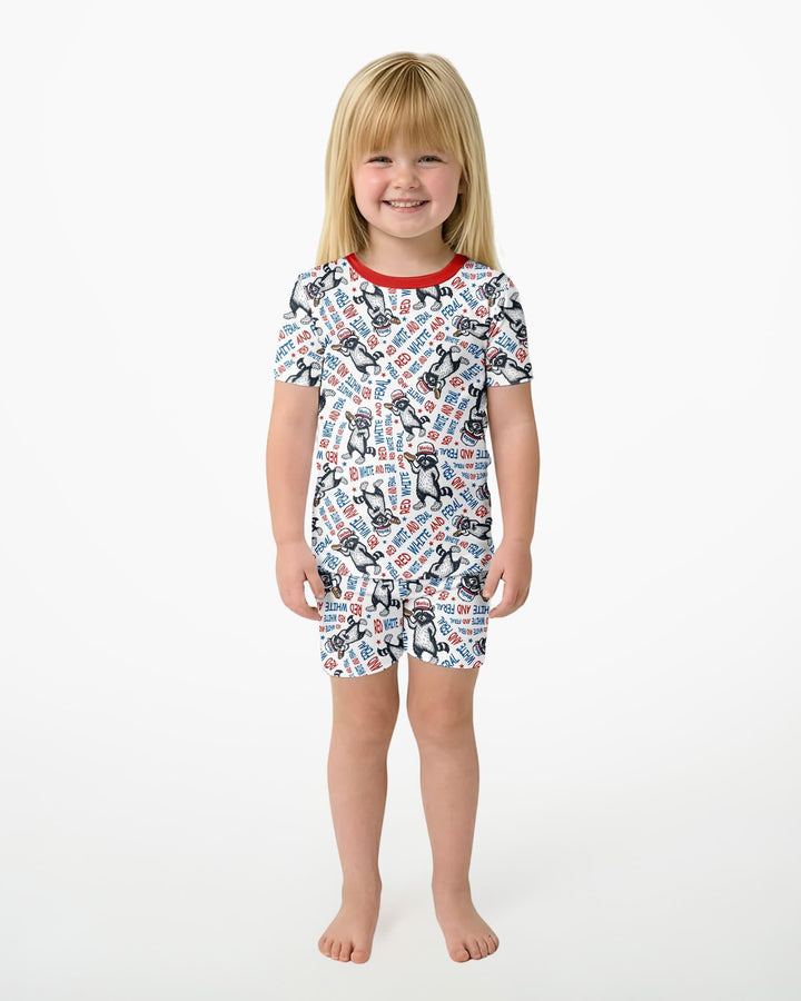 Red White and Feral Bamboo Two Piece Short Sleeve Shorts Pajama Set