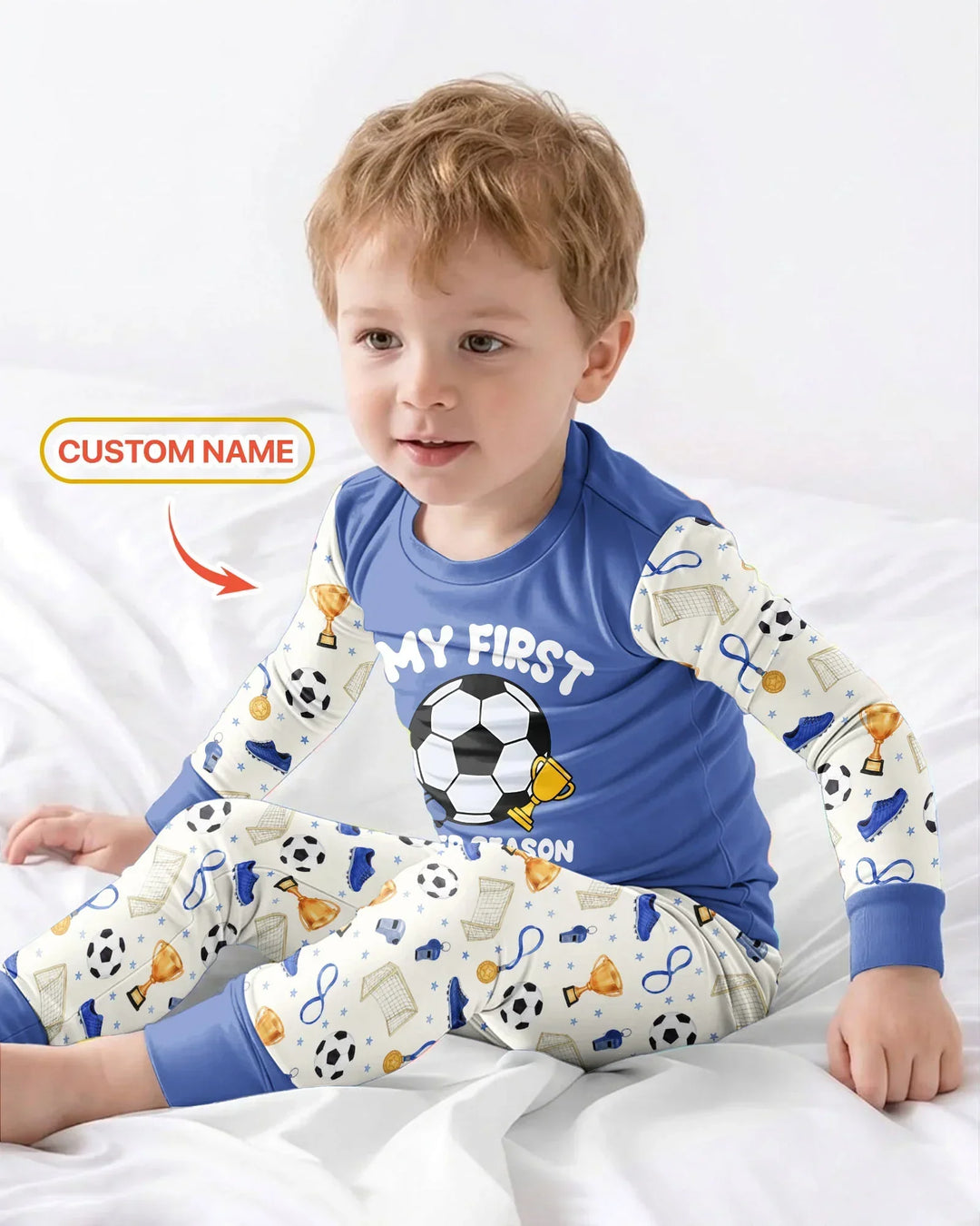 Custom Name My First Soccer Season Bamboo Two Piece Long Sleeve Pajama Set