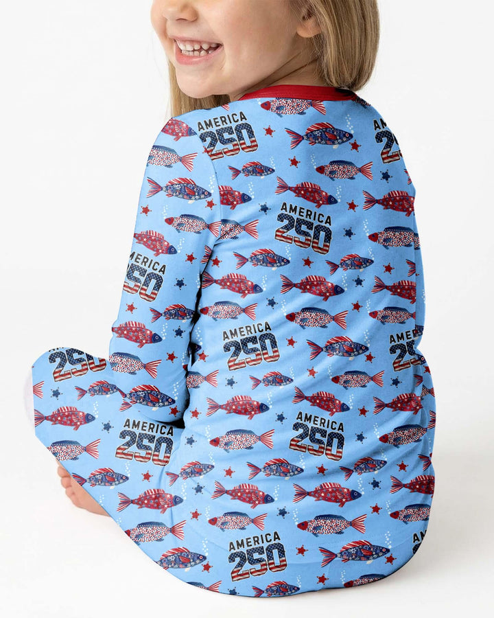 Stars and Stripes Fish Bamboo Two Piece Long Sleeve Pajama Set