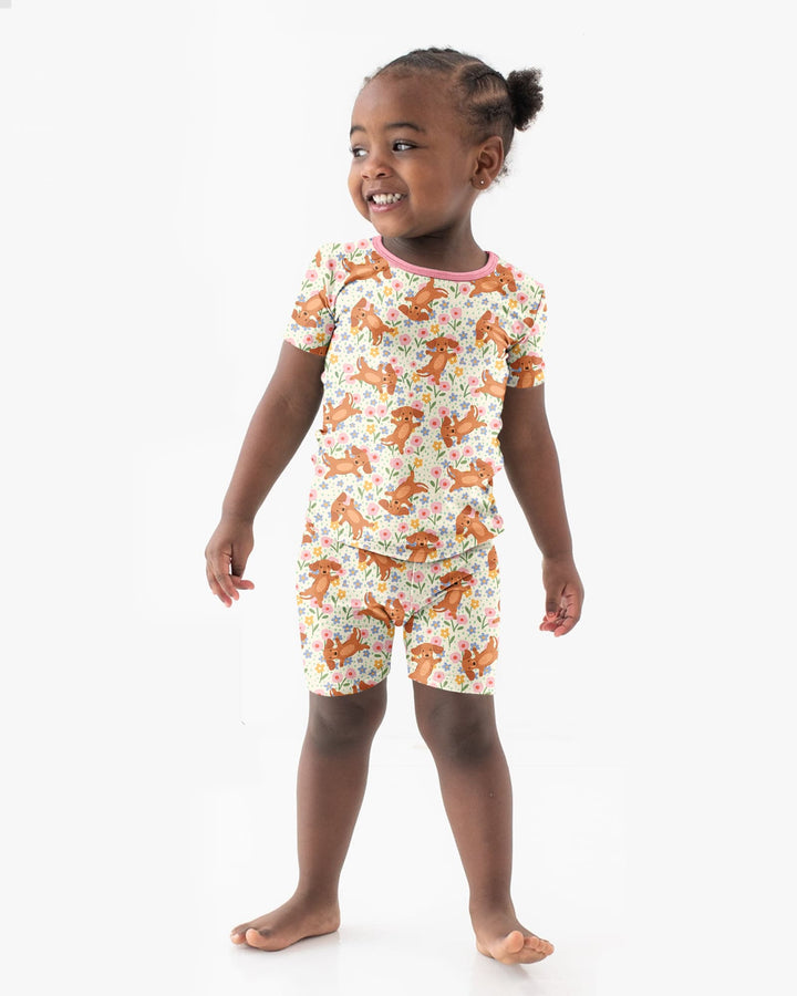 Dachshund Blooms Family Matching Bamboo Two Piece Short Sleeve Shorts Pajama Set