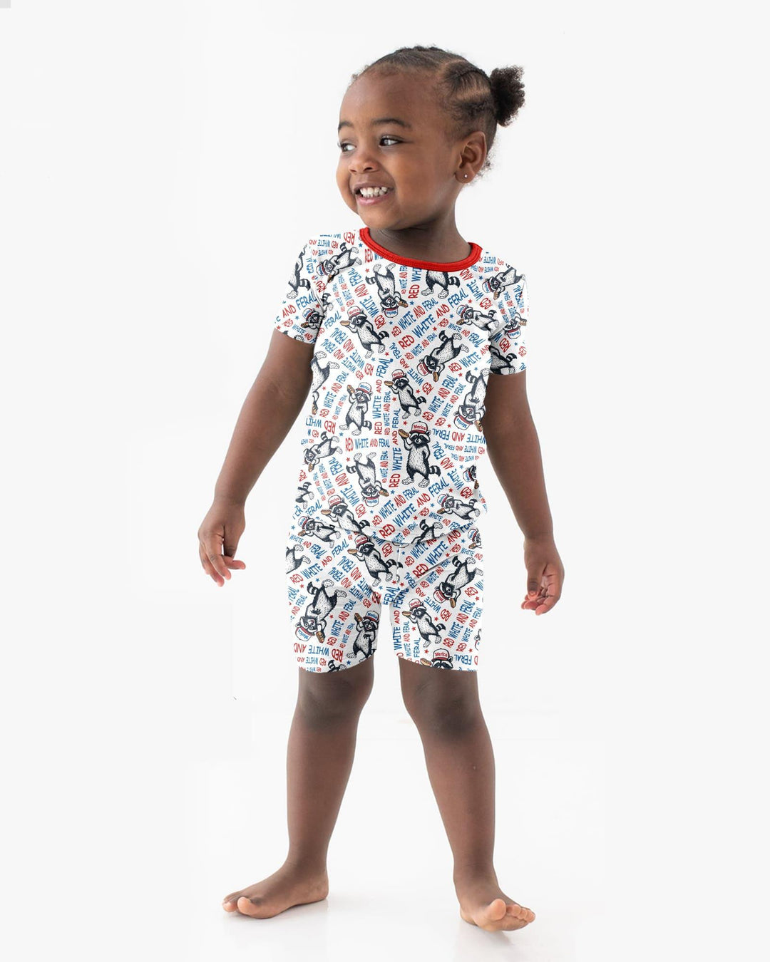 Red White and Feral Bamboo Two Piece Short Sleeve Shorts Pajama Set