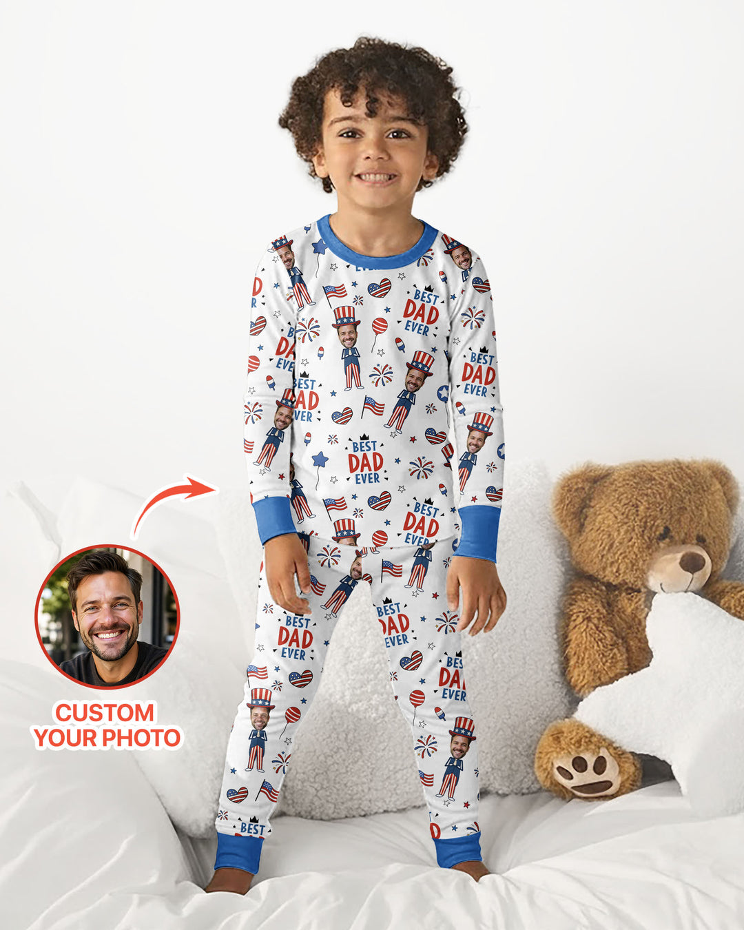 Custom Photo Best Patriotic Family Ever Bamboo Two Piece Long Sleeve Pajama Set