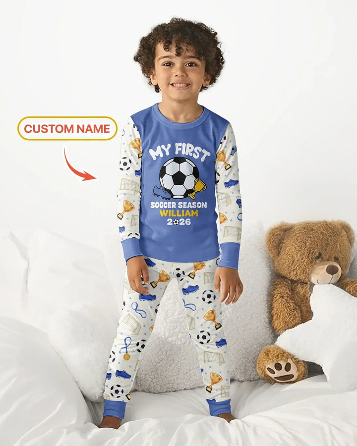 Custom Name My First Soccer Season Bamboo Two Piece Long Sleeve Pajama Set