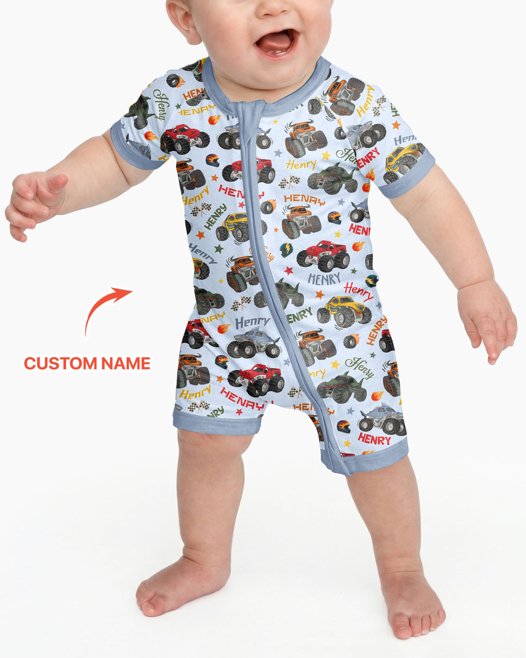 Personalized Monster Truck Bamboo Shorty Zippy