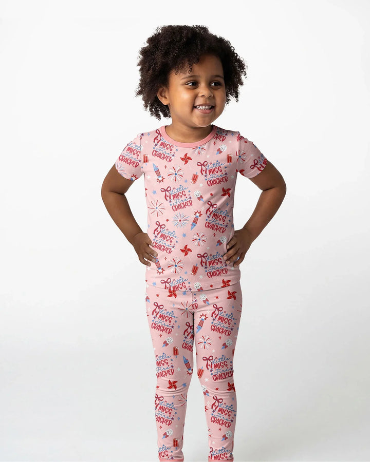 Little Miss Firecracker 4th July Bamboo Two Piece Short Sleeve Pajama Set