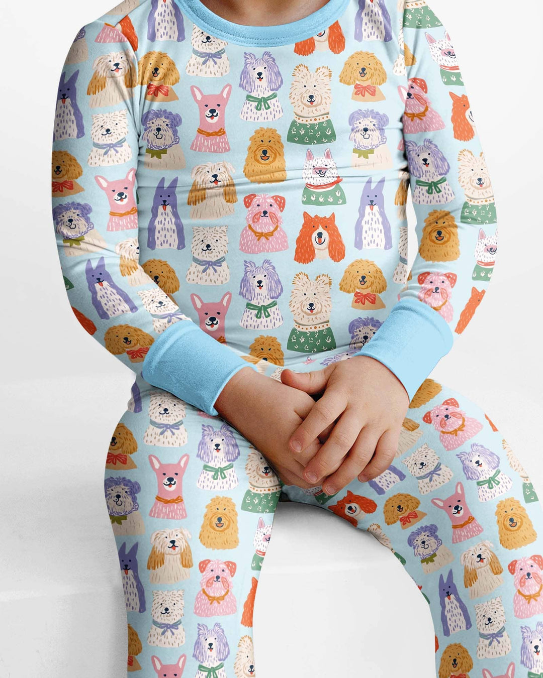 Whimsical Puppy Parade Family Matching Bamboo Two Piece Long Sleeve Pajama Set