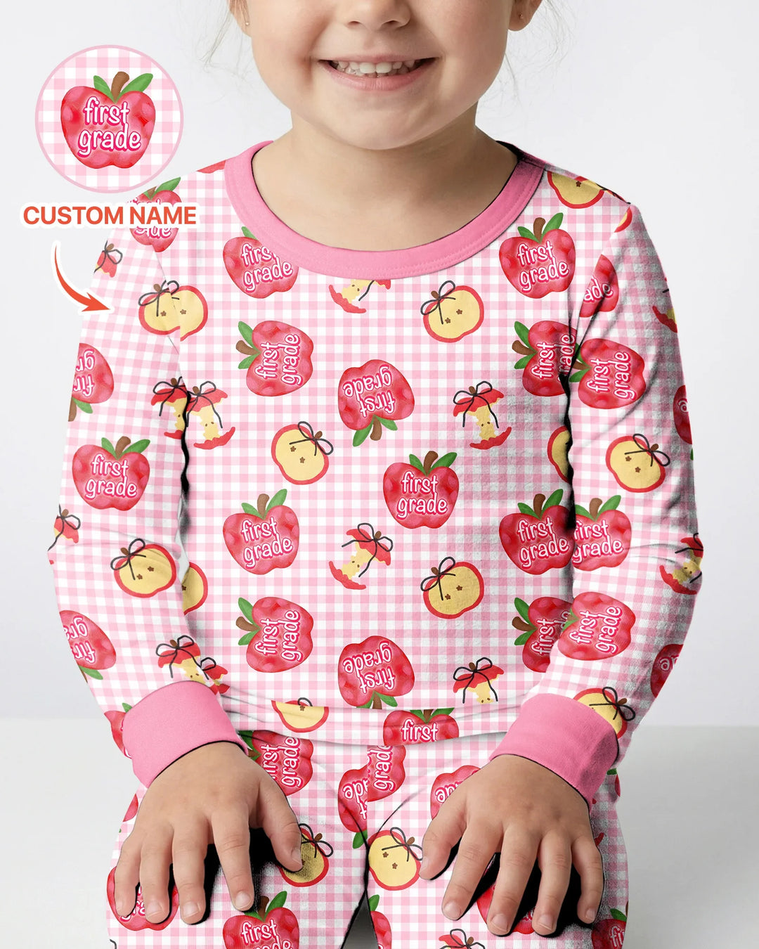 Custom School Grade Apple Days Bamboo Two Piece Long Sleeve Pajama Set