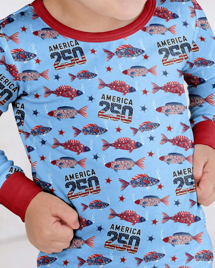 Stars and Stripes Fish Bamboo Two Piece Long Sleeve Pajama Set