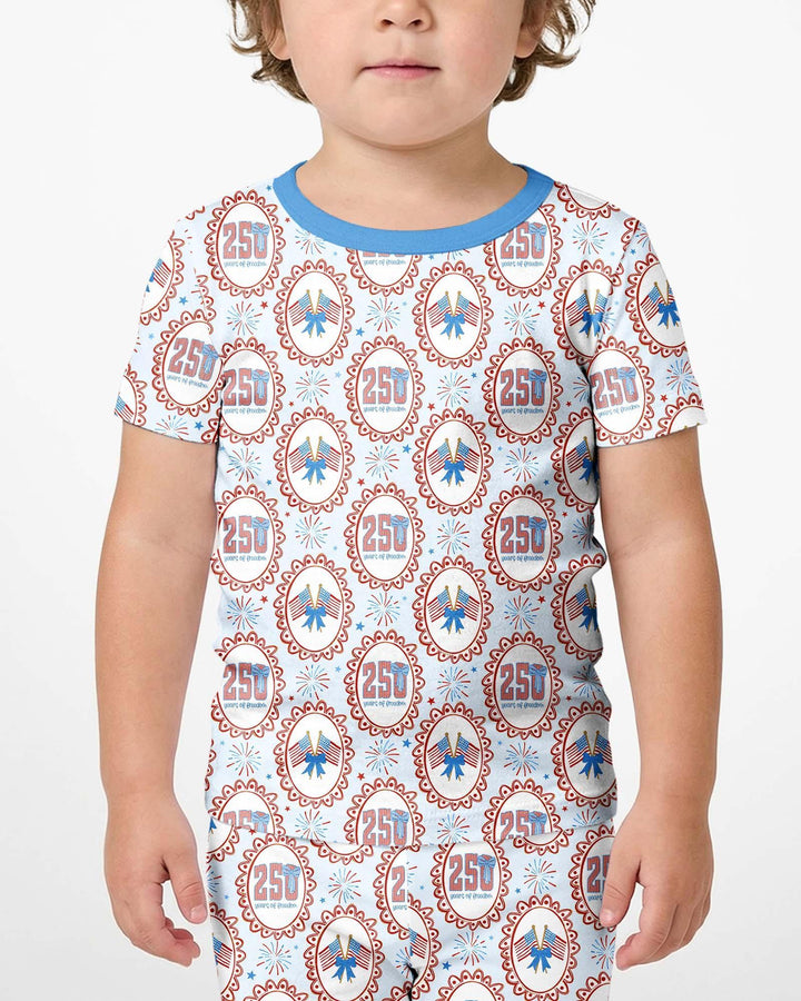Patriotic Coquette Bamboo Two Piece Short Sleeve Shorts Pajama Set