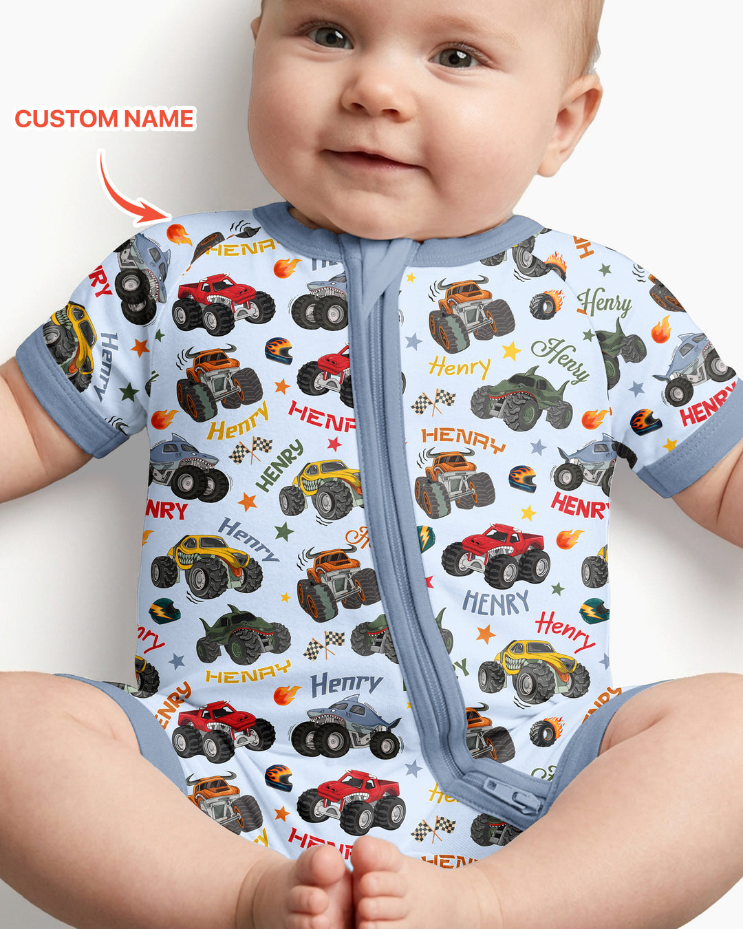 Personalized Monster Truck Bamboo Shorty Zippy