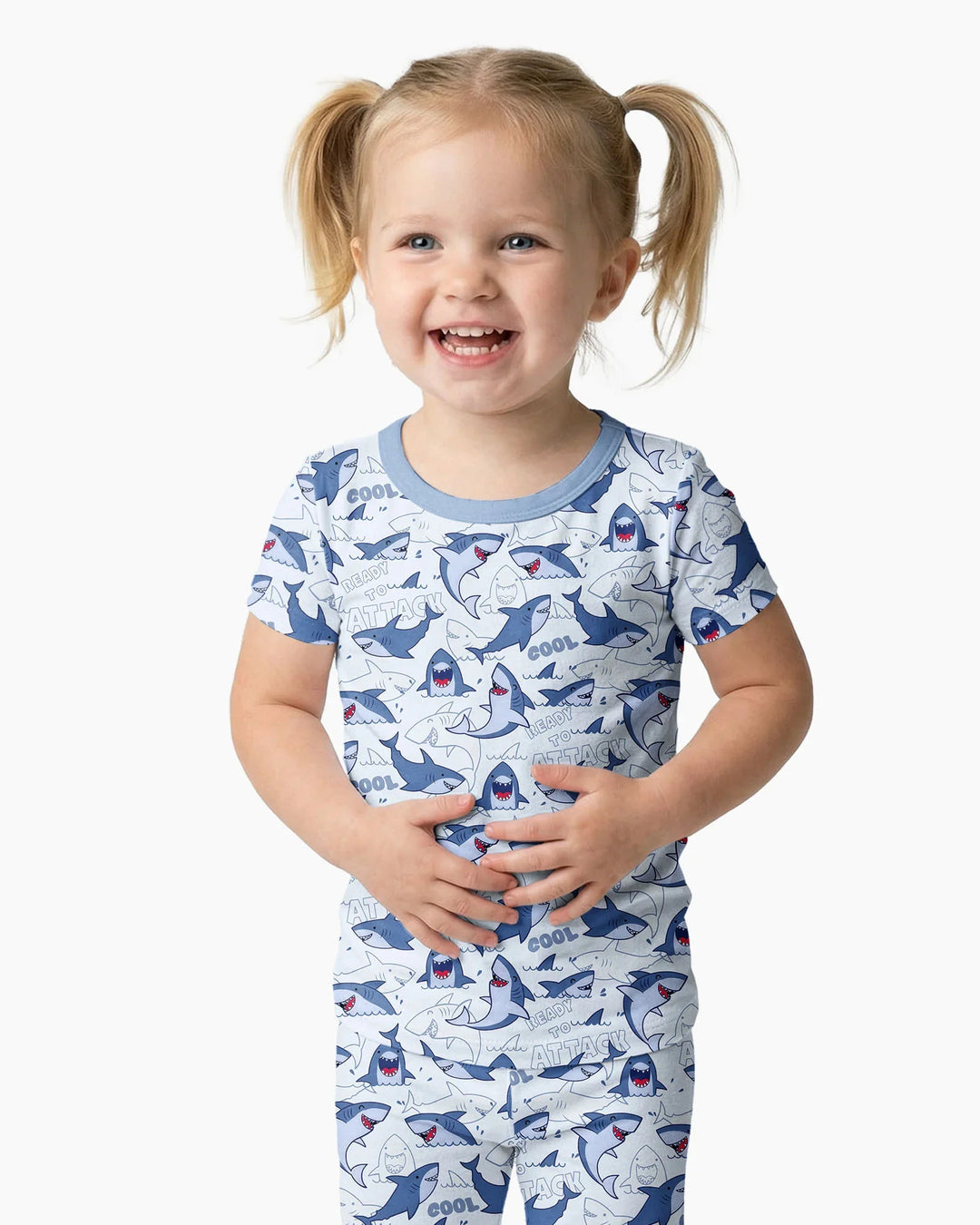 Big Sharks Attack Bamboo Two Piece Short Sleeve Pajama Set