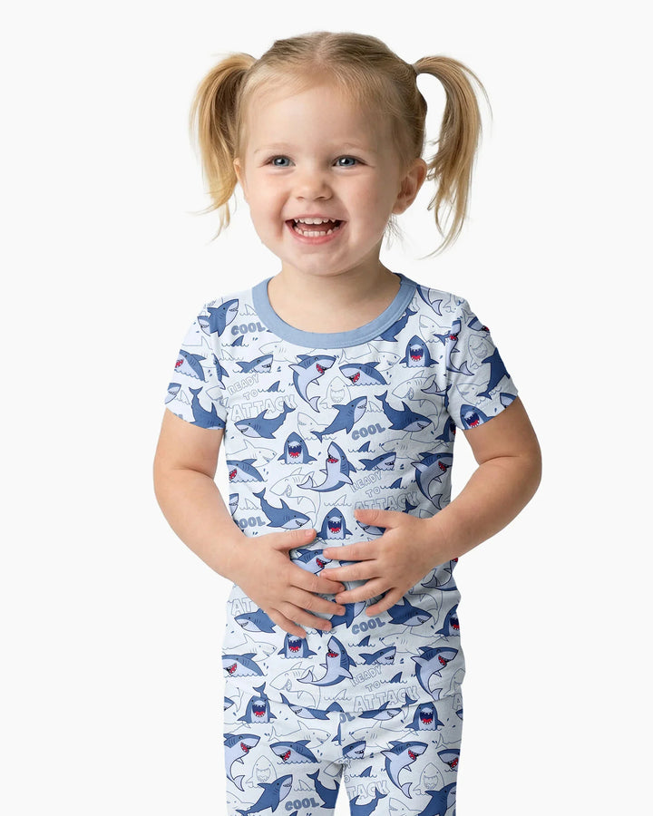 Big Sharks Attack Bamboo Two Piece Short Sleeve Pajama Set