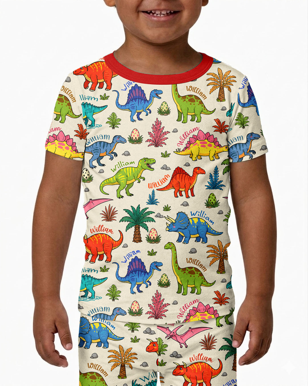 Dino Field Guide Custom Name Bamboo Two Piece Short Sleeve Pajama Set