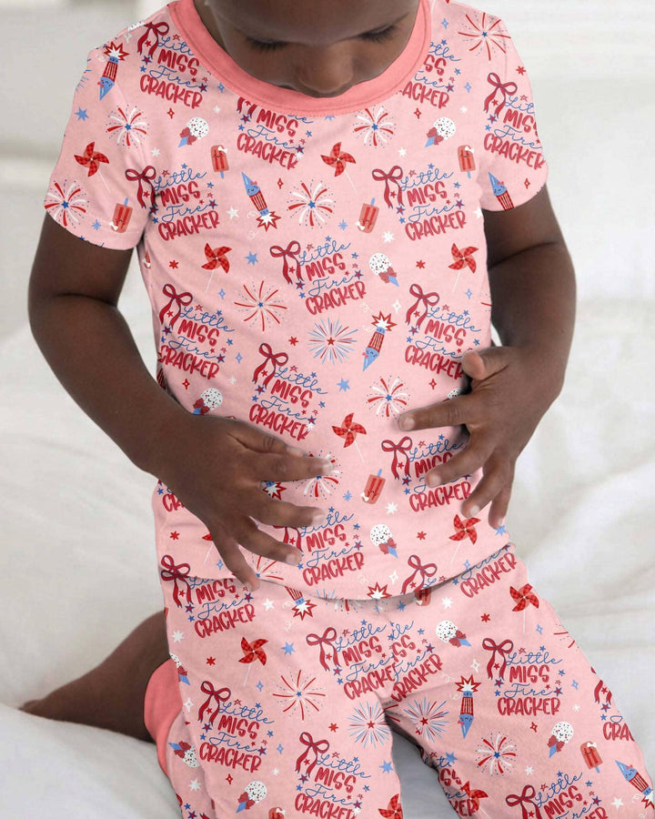 Little Miss Firecracker 4th July Bamboo Two Piece Short Sleeve Pajama Set
