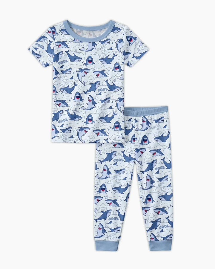 Big Sharks Attack Bamboo Two Piece Short Sleeve Pajama Set